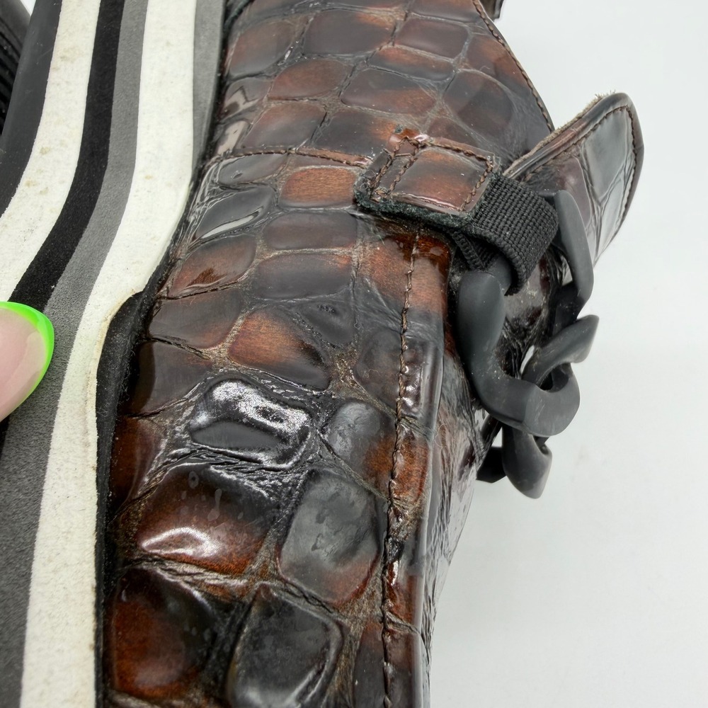Womens Softwaves Alicia Brown Croc Embossed Leather Platform Loafers Chain 37.5 - Picture 7 of 9